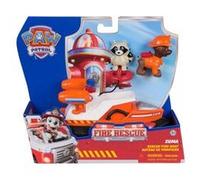 Coffret pat patrouille fire rescue zuma + bateau de pompier luxe + raton laveur - figurine et véhicule + carte tigre