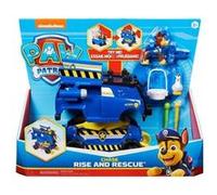 Coffret pat patrouille grand véhicule de police secours de luxe transformable : chase et poule - figurine et camion paw patrol rise rescue