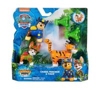 Coffret Pat Patrouille Jungle : Chien Tracker avec Chien Chase + Tigre + 2 Accessoires + 1 Carte Animal - Set Figurine