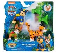 Coffret Pat Patrouille Jungle : Chien Tracker avec Chien Chase + Tigre + 2 Accessoires + 1 Carte Animal - Set Figurine