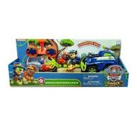Coffret pat patrouille jungle rescue zuma + aéroglisseur et chase + tout terrain police - set 2 véhicules et figurine et 1 carte offert