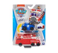 Coffret Pat Patrouille Véhicule En Métal : Le Camion Pompier Marcus 13 Cm + Voiture Police Chase 7 Cm - Miniature Rouge - Bleu