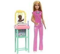 Barbie Coffret Pédiatre JCR72 - Poupée blonde et poupée bébé, 3 ans+, Rose G