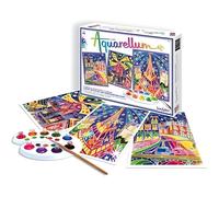 Coffret peinture aquarelle enfant - SENTOSPHERE - Aquarellum Paris By Night - 3 tableaux sertis - 9 flacons d’aquarelle