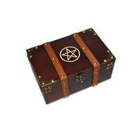 Coffret Pentagramme Pin Massif Wicca - Boîte Sorcellerie Velours Tarot | Gravure pentagramme, intérieur velours, 21 x 13,5 x 9,5 cm. Pour tarot, cristaux, herbes, bijoux.