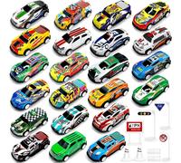 Coffret Petite Voiture Enfant,Lot Voiture Miniature En Metal 1/64,22 Petites Voitures Jouets Avec 8 Barrage Routier,Voitire À Friction,Mini Cars,Véhicules Pour Enfants 3 4 5 6 7 8 Ans