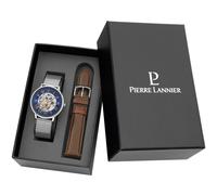 Coffret Pierre Lannier 391C168 - Montre automatic Boîtier acier poli cadran bleu index or rose romain Homme