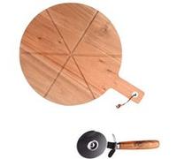 Coffret Pizza 2 pièces (plat + roulette) - Table Passion - Marron - Bois