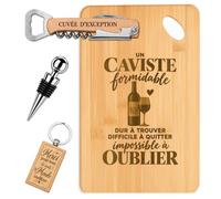 Coffret Planche Apéro Caviste Impossible à Oublier Homme | Bambou Gravé, Tire-Bouchon, Bouchon à Vin, Porte-Clés | 4 Pièces | Cadeau Collègue Départ Retraite