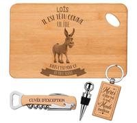 Coffret Planche Apéro Loïs il est têtu comme un âne mais c'est pour ça qu'on l'adore Png support | Bambou Gravé, Tire-Bouchon, Bouchon à Vin, Porte-Clés | 4 Pièces | Cadeau Homme Fête des Pères