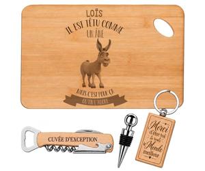 Coffret Planche Apéro Loïs il est têtu comme un âne mais c'est pour ça qu'on l'adore Png support | Bambou Gravé, Tire-Bouchon, Bouchon à Vin, Porte-Clés | 4 Pièces | Cadeau Homme Fête des Pères