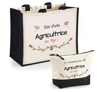 Coffret - PLANETEE - Duo cabas jute et trousse 'Agricultrice au top' - Jute & coton - Impression DTF HD - Fabriqué en France