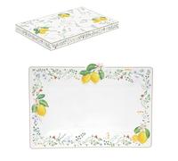 COFFRET PLAT DE SERVICE RECTANGULAIRE 36X24CM EN PORCELAINE FLEURS ET CITRONS