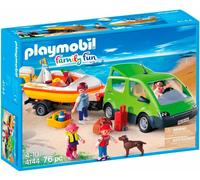Playmobil - Set de jeu Voiture familiale avec bateau - 4 pers., remorque porte-bateau, chien