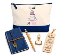 Coffret Pochette 65 Ans de Magie | Pochette Coton, Carnet Similicuir, Stylo Bambou, Marque-Page Bois, Porte-Clés Livre | 5 Pièces | Cadeau Anniversaire Original Humour