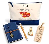Coffret Pochette Alba Géniale sans Faire Exprès | Pochette Coton, Carnet Similicuir, Stylo Bambou, Marque-Page Bois, Porte-Clés Livre | 5 Pièces | Cadeau Femme Anniversaire Fête Noël Original