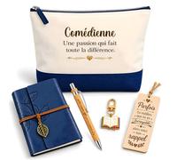 Coffret Pochette Comédienne Une Passion | Pochette Coton, Carnet Similicuir, Stylo Bambou, Marque-Page Bois, Porte-Clés Livre | 5 Pièces | Cadeau Collègue Femme Départ Retraite Remerciement