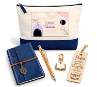 Coffret Pochette Cousine Fabuleuse | Pochette Coton, Carnet Similicuir, Stylo Bambou, Marque-Page Bois, Porte-Clés Livre | 5 Pièces | Cadeau Anniversaire Noël