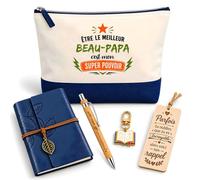 Coffret Pochette Être Le Meilleur Beau-Papa C'est Mon Super Pouvoir | Pochette Coton, Carnet Similicuir, Stylo Bambou, Marque-Page Bois, Porte-Clés Livre | 5 Pièces | Cadeau Anniversaire Noël