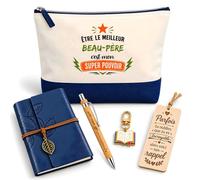 Coffret Pochette Être Le Meilleur Beau-Père C'est Mon Super Pouvoir | Pochette Coton, Carnet Similicuir, Stylo Bambou, Marque-Page Bois, Porte-Clés Livre | 5 Pièces | Cadeau Anniversaire Noël
