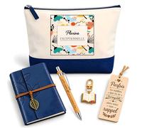 Coffret Pochette Florine Exceptionnelle | Pochette Coton, Carnet Similicuir, Stylo Bambou, Marque-Page Bois, Porte-Clés Livre | 5 Pièces | Cadeau Femme Anniversaire Fête Noël Original