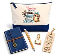Coffret Pochette Florine la Plus Chouette | Pochette Coton, Carnet Similicuir, Stylo Bambou, Marque-Page Bois, Porte-Clés Livre | 5 Pièces | Cadeau Femme Anniversaire Fête Noël Original