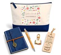 Coffret Pochette Gardienne d'Immeuble Exceptionnelle Fleurs | Pochette Coton, Carnet Similicuir, Stylo Bambou, Marque-Page Bois, Porte-Clés Livre | 5 Pièces | Cadeau Collègue Femme Départ Retraite
