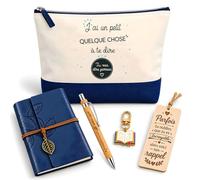 Coffret Pochette J'Ai Un Petit Quelque Chose à Te dire tu Vas être Parrain | Pochette Coton, Carnet Similicuir, Stylo Bambou, Marque-Page Bois, Porte-Clés Livre | 5 Pièces | Cadeau Anniversaire Noël