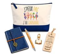 Coffret Pochette J'peux Pas J'Ai Carnaval | Pochette Coton, Carnet Similicuir, Stylo Bambou, Marque-Page Bois, Porte-Clés Livre | 5 Pièces | Cadeau Passionné Humour Original Anniversaire