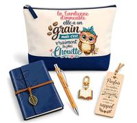 Coffret Pochette La Gardienne d'Immeuble la Plus Chouette | Pochette Coton, Carnet Similicuir, Stylo Bambou, Marque-Page Bois, Porte-Clés Livre | 5 Pièces | Cadeau Collègue Femme Départ Retraite