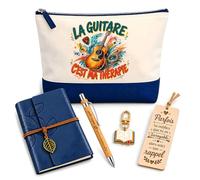Coffret Pochette La Guitare Ma Thérapie | Pochette Coton, Carnet Similicuir, Stylo Bambou, Marque-Page Bois, Porte-Clés Livre | 5 Pièces | Cadeau Passionné Humour Original Anniversaire