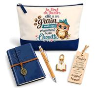 Coffret Pochette La Prof de Théâtre la Plus Chouette | Pochette Coton, Carnet Similicuir, Stylo Bambou, Marque-Page Bois, Porte-Clés Livre | 5 Pièces | Cadeau Fin d'Année École Remerciement