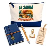 Coffret Pochette Le Sauna Ma Thérapie | Pochette Coton, Carnet Similicuir, Stylo Bambou, Marque-Page Bois, Porte-Clés Livre | 5 Pièces | Cadeau Passionné Humour Original Anniversaire