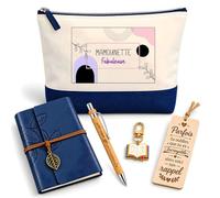 Coffret Pochette Mamounette Fabuleuse | Pochette Coton, Carnet Similicuir, Stylo Bambou, Marque-Page Bois, Porte-Clés Livre | 5 Pièces | Cadeau Anniversaire Noël
