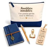 Coffret Pochette Mandataire Immobilière Une Passion | Pochette Coton, Carnet Similicuir, Stylo Bambou, Marque-Page Bois, Porte-Clés Livre | 5 Pièces | Cadeau Collègue Femme Départ Retraite
