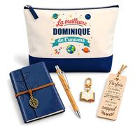 Coffret Pochette Meilleure Dominique Univers | Pochette Coton, Carnet Similicuir, Stylo Bambou, Marque-Page Bois, Porte-Clés Livre | 5 Pièces | Cadeau Femme Anniversaire Fête Noël Original