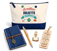 Coffret Pochette Meilleure Juliette Univers | Pochette Coton, Carnet Similicuir, Stylo Bambou, Marque-Page Bois, Porte-Clés Livre | 5 Pièces | Cadeau Femme Anniversaire Fête Noël Original