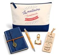 Coffret Pochette Meilleure Saxophoniste du Monde | Pochette Coton, Carnet Similicuir, Stylo Bambou, Marque-Page Bois, Porte-Clés Livre | 5 Pièces | Cadeau Collègue Femme Départ Retraite Remerciement