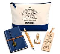 Coffret Pochette Moniteur Ministère Magie | Pochette Coton, Carnet Similicuir, Stylo Bambou, Marque-Page Bois, Porte-Clés Livre | 5 Pièces | Cadeau Collègue Homme Départ Retraite Remerciement