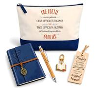 Coffret Pochette Odette Aussi Géniale | Pochette Coton, Carnet Similicuir, Stylo Bambou, Marque-Page Bois, Porte-Clés Livre | 5 Pièces | Cadeau Femme Anniversaire Fête Noël Original
