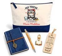 Coffret Pochette Pas Touche aux Affaires de Marie-Madeleine | Pochette Coton, Carnet Similicuir, Stylo Bambou, Marque-Page Bois, Porte-Clés Livre | 5 Pièces | Cadeau Femme Anniversaire Fête Noël