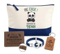 Coffret Pochette Pas Touche Propriété d'Henri | Pochette Coton 5 L, Portefeuille Gravé, Porte-Clés, Bracelet Ancre | 4 Pièces | Cadeau Homme Anniversaire Fête Noël Original