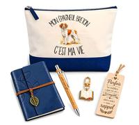Coffret Pochette Passion Mon Épagneul Breton | Pochette Coton, Carnet Similicuir, Stylo Bambou, Marque-Page Bois, Porte-Clés Livre | 5 Pièces | Cadeau Passionné Humour Original