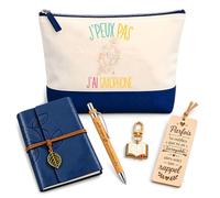 Coffret Pochette Passion Saxophone | Pochette Coton, Carnet Similicuir, Stylo Bambou, Marque-Page Bois, Porte-Clés Livre | 5 Pièces | Cadeau Passionné Humour Original Anniversaire