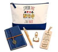 Coffret Pochette Passion Tarot | Pochette Coton, Carnet Similicuir, Stylo Bambou, Marque-Page Bois, Porte-Clés Livre | 5 Pièces | Cadeau Passionné Humour Original Anniversaire