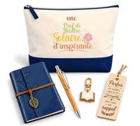 Coffret Pochette Prof de Théâtre Solaire et Inspirante | Pochette Coton, Carnet Similicuir, Stylo Bambou, Marque-Page Bois, Porte-Clés Livre | 5 Pièces | Cadeau Fin d'Année École Remerciement