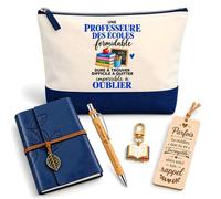 Coffret Pochette Professeure des Écoles Impossible à Oublier | Pochette Coton, Carnet Similicuir, Stylo Bambou, Marque-Page Bois, Porte-Clés Livre | 5 Pièces | Cadeau Fin d'Année École Remerciement