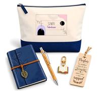 Coffret Pochette Sara Fabuleuse | Pochette Coton, Carnet Similicuir, Stylo Bambou, Marque-Page Bois, Porte-Clés Livre | 5 Pièces | Cadeau Femme Anniversaire Fête Noël Original