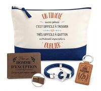 Coffret Pochette Timoté Aussi Génial | Pochette Coton 5 L, Portefeuille Gravé, Porte-Clés, Bracelet Ancre | 4 Pièces | Cadeau Homme Anniversaire Fête Noël Original