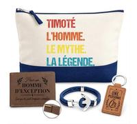 Coffret Pochette Timoté Mythe Légende | Pochette Coton 5 L, Portefeuille Gravé, Porte-Clés, Bracelet Ancre | 4 Pièces | Cadeau Homme Anniversaire Fête Noël Original